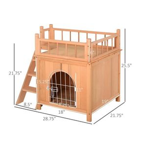 Natural Wood 2 Level Cat House with Lockable Wire Door Pet Furniture - Product Image 3