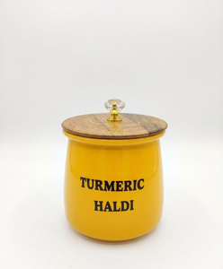 Premium Turmeric Airtight <b>Container</b> Iron Yellow Spice <b>Storage</b> Jar with Wooden Lid and Gold Spoon Decorative <b>Kitchen</b> Organizer - Product Image 2