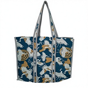 Sac fourre-tout en coton imprimé grue bleue, deux poignées, grande capacité, réutilisable, écologique, sac à main pour femme, vente en gros - Product Image 2