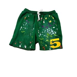 Pantalones Cortos Deportivos de Felpa de Algodón Grueso con Estampado de Salpicaduras de Pintura, Diseño Personalizado con Número 5 en Amarillo, Cordón Ajustable, Estilo Casual Urbano - Product Image 3