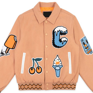 Blouson Bomber Homme Gris en Polyester Style Streetwear Col Rabattu Fermeture Éclair Motifs Patchwork Logo Brodé sur le Devant Vêtement d'Automne - Product Image 1