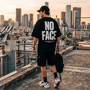 Conjunto de 2 piezas de ropa urbana para hombre: Camiseta oversize de algodón grueso transpirable para verano y pantalones cortos cargo relajados, personalizables de alta calidad. - Product Image 5