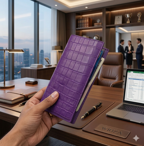 Portefeuille long en cuir véritable à motif crocodile violet Wriza Premium pour homme avec doublure de luxe et design élégant et fin, boîte cadeau - Product Image 2