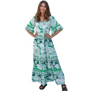 Vestido largo escalonado para mujer, conjunto de verano de manga corta - Product Image 1