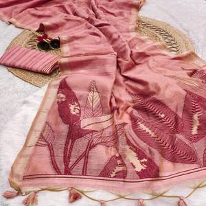 VASTRA COTTAGE Saree de Algodón Ghicha Premium con Pallu de Hoja de Resham, Borde con Tejido Zari Integral, Butti y Blusa a Juego - Product Image 5