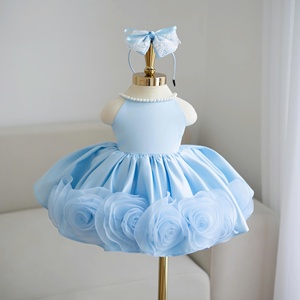Vestido de Princesa sin Mangas para Niñas, con Cuello de Perlas y Falda con Capas de Flores de Rosa, Elegante Vestido de Fiesta de Cumpleaños, Ropa Infantil OEM - Product Image 1