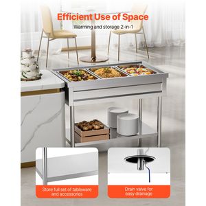 Scaldavivande Elettrico Commerciale a Vapore con 3 Controlli di Temperatura Manuali Indipendenti, 450W, 3 Vasche in Acciaio Inox per Buffet e Catering - Product Image 6
