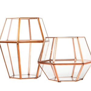 Geometric <b>Brass</b> Candle <b>Lantern</b> with Clear Glass Panels Heat Resistant Home Decoration Metal Glass Votives Candle Holder - Product Image 5