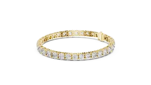 Bracelet tennis à quatre griffes en or massif 18 carats avec diamant de laboratoire taille brillant rond, bijoux fins pour femme, maillon central d'accentuation - Product Image 1
