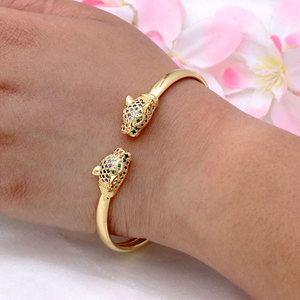 925 Silver Gold Plated Leopard Head Fine Cuff <b>Bangle</b> <b>Bracelet</b> Zircon Unisex Jewelry for Anniversary Gift Party - Product Image 4