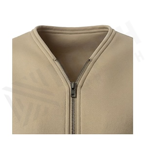 Beige Quilted Jacket Full Sleeve Drop Shoulder V Neck Zipper Closure Short Length Winter Wear Women's Outerwear - Product Image 4