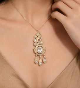 Collier pendentif broche de luxe en diamant de laboratoire non taillé pour femme, convertible en broche et pendentif, bijou de déclaration nuptial - Product Image 1