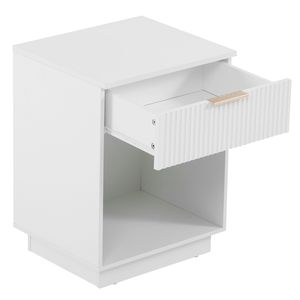 Comodino Smart Bianco con Un Cassetto e Ripiano in Noce Massello, Tavolino da Notte Intelligente con Ricarica Wireless per Appartamenti - Product Image 4