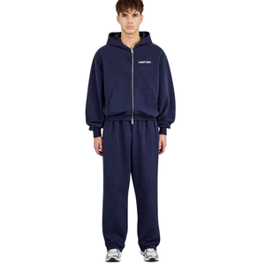 Mens Two Piece Hooded Tracksuit Full <b>Zip</b> Sweatshirt Pockets Drawstring Waist Straight Leg <b>Trousers</b> Regular Fit Casual Lounge Set - Product Image 1