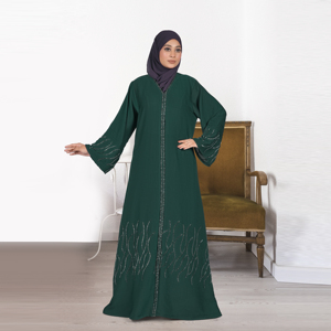 Abaya Islámica Modesta Nida para Eid, Corte Holgado con Detalle de Ondas de Cristal en las Mangas, Corte Recto Elegante, Largo hasta el Suelo, Ropa para Mujer - Product Image 4