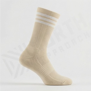 Crew <b>Socks</b> Beige Striped Knitted Breathable Cotton Adult Summer Casual Daily Use - Product Image 3