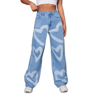 Pantalones vaqueros de mezclilla tejida para mujer, personalizados, de cintura media, lavados, de pierna ancha, holgados, ligeros, informales, para invierno - Product Image 1