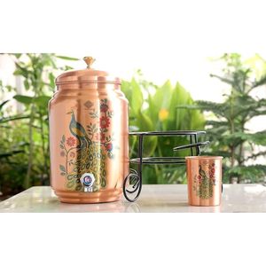 Distributeur d'eau en cuivre avec design paon et robinet pour usage domestique - Product Image 2