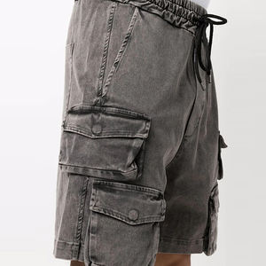 Shorts en jean cargo décontractés pour hommes, style vintage, coupe ample, 6 poches, avec cordon de serrage - Product Image 3