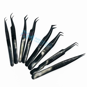 Pince à épiler antistatique en acier inoxydable noir RMI pour extensions de cils, pointe lisse, précision, 14 cm, 12 cm, ensemble de 8 pinces à pointes différentes - Product Image 2