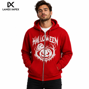 Wholesale Halloween <b>Zip</b> Up Hoodie Custom Printed Full Zipper <b>Hooded</b> Sweatshirt Jacket with Ghost Pumpkin Bat Witch Graphic Logo - Product Image 2