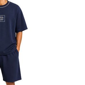 <b>Navy</b> Blue Men Oversized <b>TShirt</b> And Shorts Set Custom Logo Crew Neck Short Sleeve Casual Streetwear Summer Wholesale Manufacturer - Product Image 4
