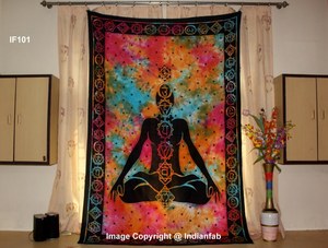 Tapisseries murales en coton à sept chakras, motif floral, taille double, pour lit, décoration murale ou de porte, par Indian Consigners - Product Image 4