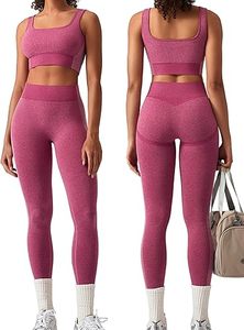 Womens Workout Sets 2 Piece Seamless Square <b>Neck</b> Sports Bra <b>Padded</b> Butt Lifting Leggings High Waist Yoga Gym Outfits - Product Image 4