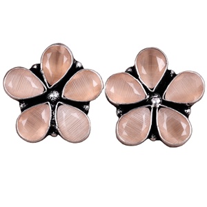 ARTS JEWELS Pendientes de botón con flor Monalisa y gema de melocotón bohemia, engaste de latón bañado en plata antigua, proveedor mayorista - Product Image 1