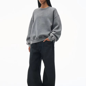 Suéter de punto grueso de algodón y felpa francesa con cuello redondo para mujer, diseño casual de otoño, con apliques de cristal bordados en la parte delantera. - Product Image 2