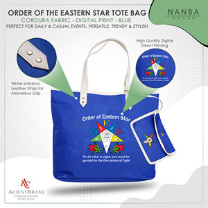 Sac fourre-tout personnalisé avec logo Eastern Star bleu, fermeture éclair imperméable |   Broderie maçonnique, vêtements et accessoires de régalia unisexes en provenance du Pakistan - Product Image 3