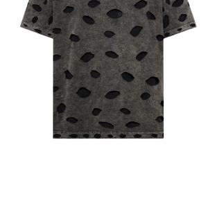 Camiseta Vintage de Punto Calado Oversize para Hombre, Estilo Rasgado, Cuello Redondo, Manga Corta, Desgastada, 100% Algodón, Moda de Verano - Product Image 5