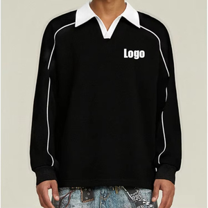 Chemise noire à manches longues pour homme, couleur unie, tricotée, décontractée, col à revers, surpiqûres contrastées, 100 % polyester, écologique - Product Image 3