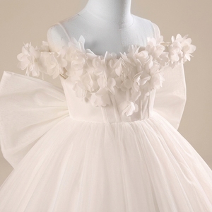 Nueva Colección Florenza, Vestido de Niña para Damas de Honor, Color Marfil, con Lazo Floral 3D, Vestido de Princesa para Fiesta de Bodas, Fabricante OEM ODM - Product Image 4