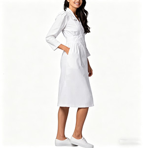 Blouse de laboratoire blanche pour femme, en coton tissé, uniforme d'hôpital, 3 poches, fermeture à boutons-pression, blouse médicale pour médecin - Product Image 2