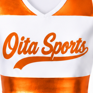 Conjunto de Uniforme de Porristas Sublimado Blanco y Naranja sin Mangas, Top Corto y Falda Deportiva para Equipo, Ropa Deportiva de Entrenamiento y Alto Rendimiento, Personalizable - Product Image 3