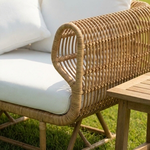 Modern Outdoor Natural Rattan Loveseat Sofa Luxury Patio Garden Bench Woven Wicker Lawn Couch With Cushions For Hotel Resort - Product Image 6