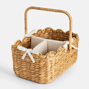 Artisanal Water Hyacinth <b>Storage</b> <b>Basket</b> With Handle <b>Rectangle</b> Shape Rustic Style Multi-Purpose Organizing Caddy For Babies Room - Product Image 1