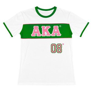 Camiseta Deportiva AKA Premium Jersey Blanca, Verde y Rosa para Mujer, Manga Corta, Estilo Griego, Ropa Deportiva de Alto Rendimiento - Product Image 1