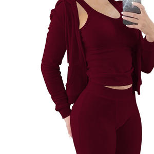 Ensemble de survêtement d'hiver pour femmes grande taille, couleur unie, sweat-shirt 100% coton avec pantalon de jogging deux pièces - Product Image 6
