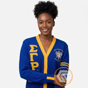 Cardigan décontracté d'hiver respirant à col en V uni avec appliques brodées en acrylique personnalisées Sigma Gamma Rho pour sororité - Product Image 4