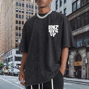 Camisetas Oversize para Hombre, Estampadas Vintage, Estilo Urbano, Lavado Ácido, con Estampado de Letras Positivas, Tops de Algodón - Product Image 2