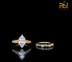ชุดเครื่องประดับเพชรทรงมาร์คีส์เพาะเลี้ยงในห้องปฏิบัติการ ทองคำแท้ 9K 14K 18K แหวนแต่งงานวินเทจ ขายส่งจากโรงงานโดยตรง เครื่องประดับคุณภาพสูง รับผลิตแบบ OEM - Product Image 1