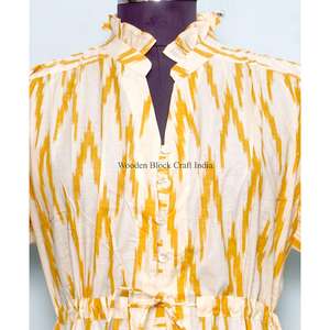 Indian Cotton V-neck <b>Mini</b> A-Line Dress Eco-Friendly Floral Pattern Button Decoration Casual Sexy Short Sleeve Custom Logo - Product Image 4