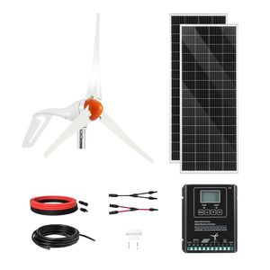 Kit de Energía Solar y Eólica de 12V 400W con 2 Paneles Monocristalinos de 100W, Turbina de 200W y Controlador Híbrido MPPT - Product Image 1