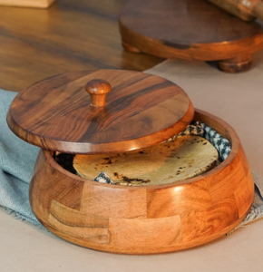 Boîte de rangement en bois pour roti, fabriquée à la main, boîte à chapati, chauffe-roti, plat de service, pour cuisine et maison - Product Image 1
