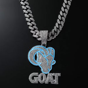 Collier pendentif chèvre en émail bleu avec moissanite et zircone cubique, finition argentée, style Hip Hop pour le streetwear - Product Image 1