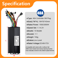 Contrôleur de moteur à ondes sinusoïdales 40A pour vélo électrique, scooter, bicyclette 48V 52V 60V 72V 1500W 2000W avec 3 modes