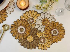 Handmade Luxury Eco-Friendly Beaded Placemat 17x12 Inch Sunflower Floral <b>Dinner</b> <b>Mat</b> for Home Use - Product Image 3