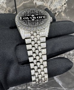 Reloj de Moda Personalizado con Diamantes de Moissanita Analógicos, Esfera de Cristal, Diseño Antiguo, Correa de Acero Inoxidable Estilo Hip Hop, Reloj de Alta Gama - Product Image 2